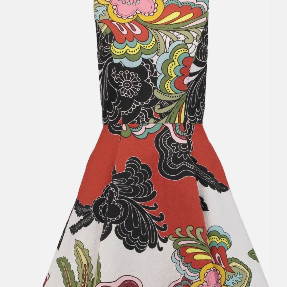 Alice + Olivia Adrianne Boat Neck Floral Mini Pleated Flare Dress